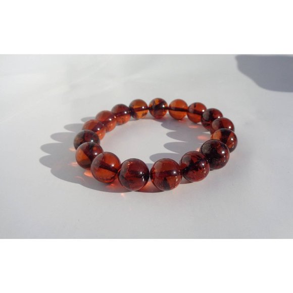 BALTIC AMBER Bracelet 100% NATURAL 11mm Round Amber Beads Real Cognac Amber 12gr - Picture 2 of 9